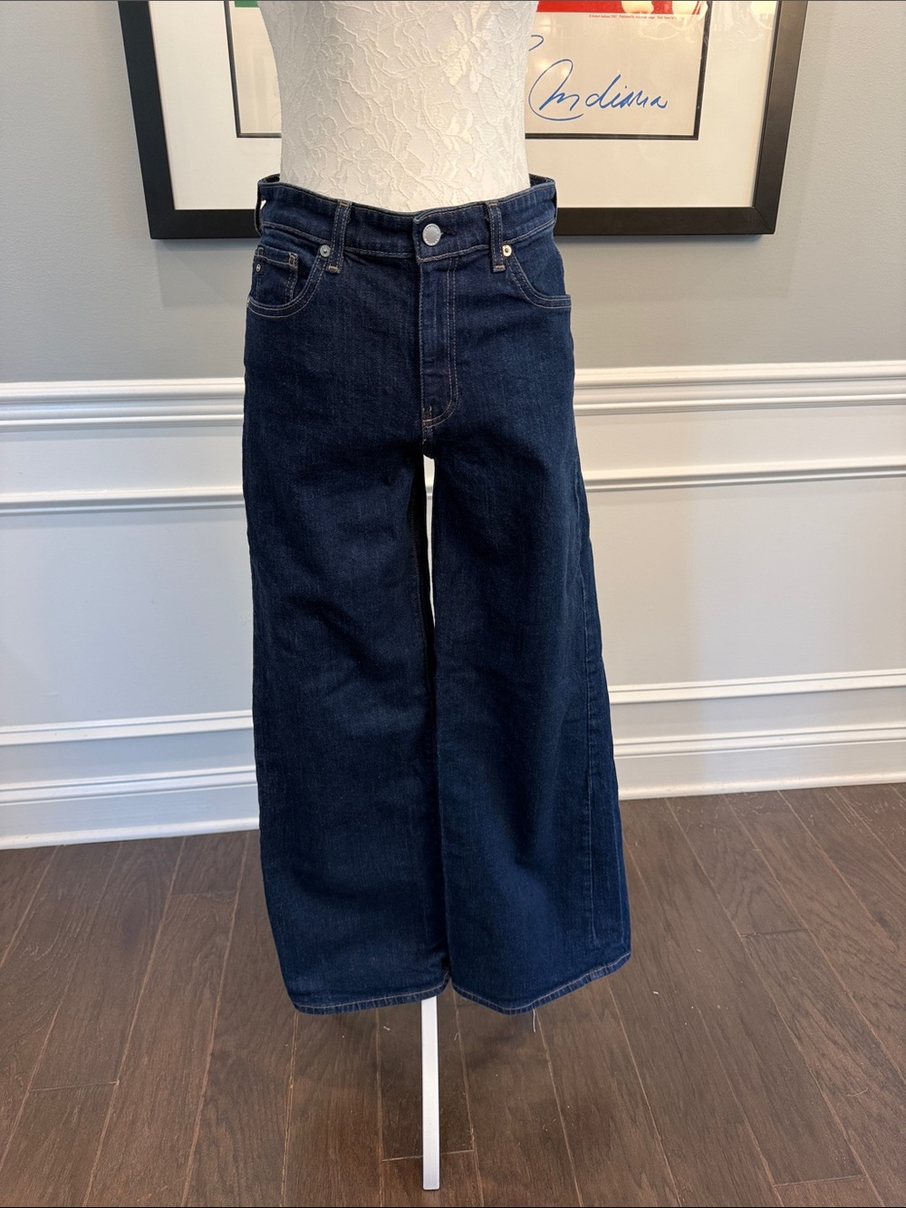 AG Adriano Goldschmied Saige Wide Leg Jeans Mid-Rise Dark Wash Denim Size 27